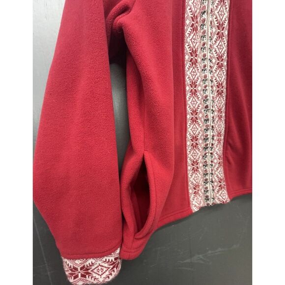 LL Bean Fleece Sweater Women M Red Nordic Fair Isle Full Zip Jacket Christmas - Picture 3 of 15
